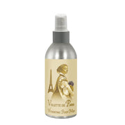 Violette de Paris Hydrating Mist 8oz bottle with elegant design featuring Eiffel Tower and vintage illustration.