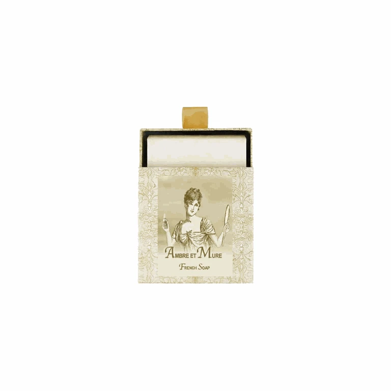 Ambre et Mure French Soap 7oz with elegant packaging, handcrafted and triple-milled for rich lather, featuring a blend of premium butters.