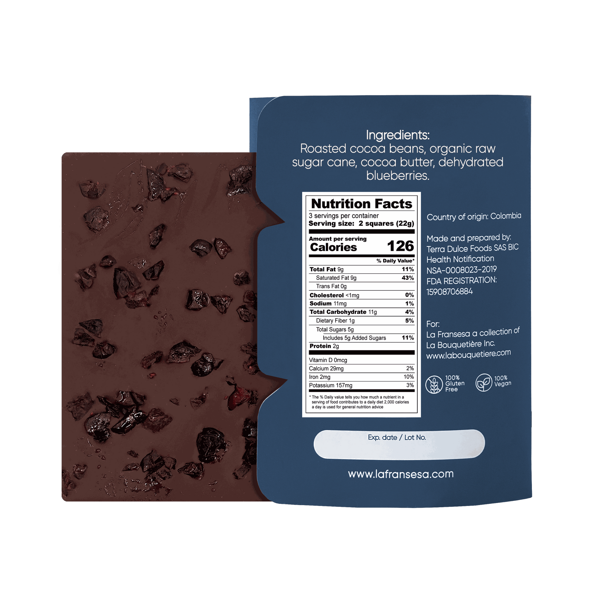 Blueberries - Bean to bar. Craft Chocolate. 70% cocoa