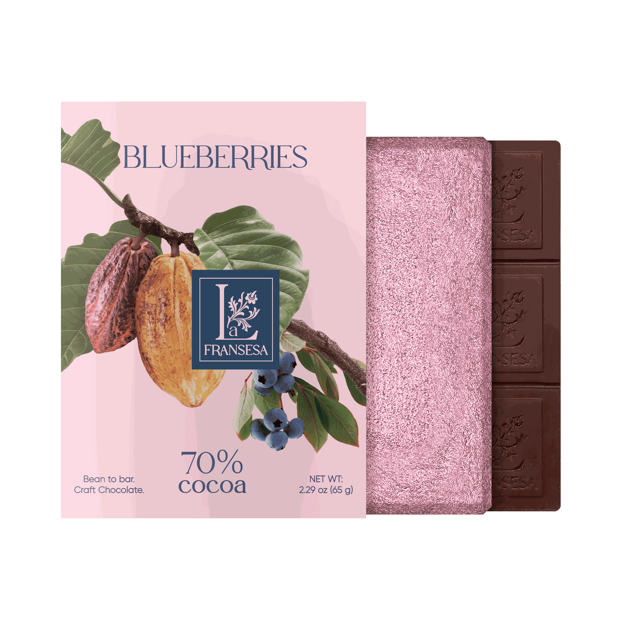 Blueberries - Bean to bar. Craft Chocolate. 70% cocoa