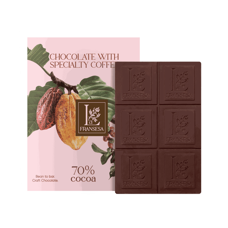 Chocolate with Specialty Coffee - Bean to bar. Craft Chocolate. 70% cocoa