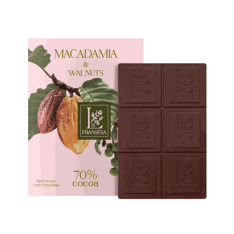 Macadamia & Walnuts - Bean to bar. Craft Chocolate. 70% cocoa