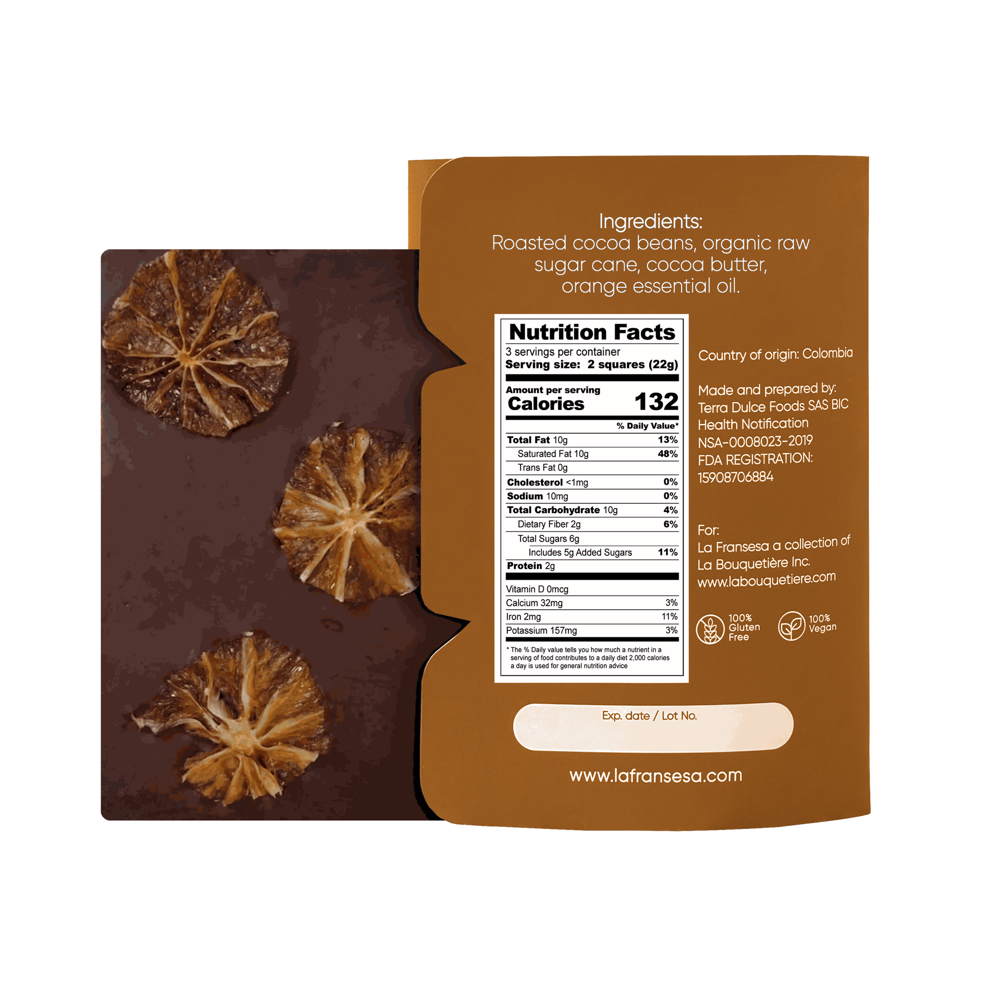 Orange - Bean to bar. Craft Chocolate. 70% cocoa