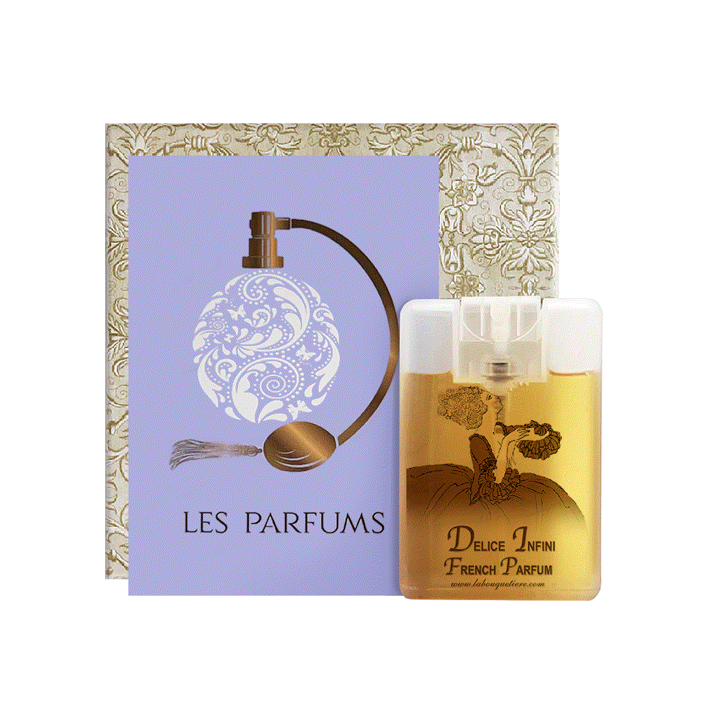 Delice Infini Eau de Parfum 20ml spray card, French fragrance, pocket-sized, cruelty-free.