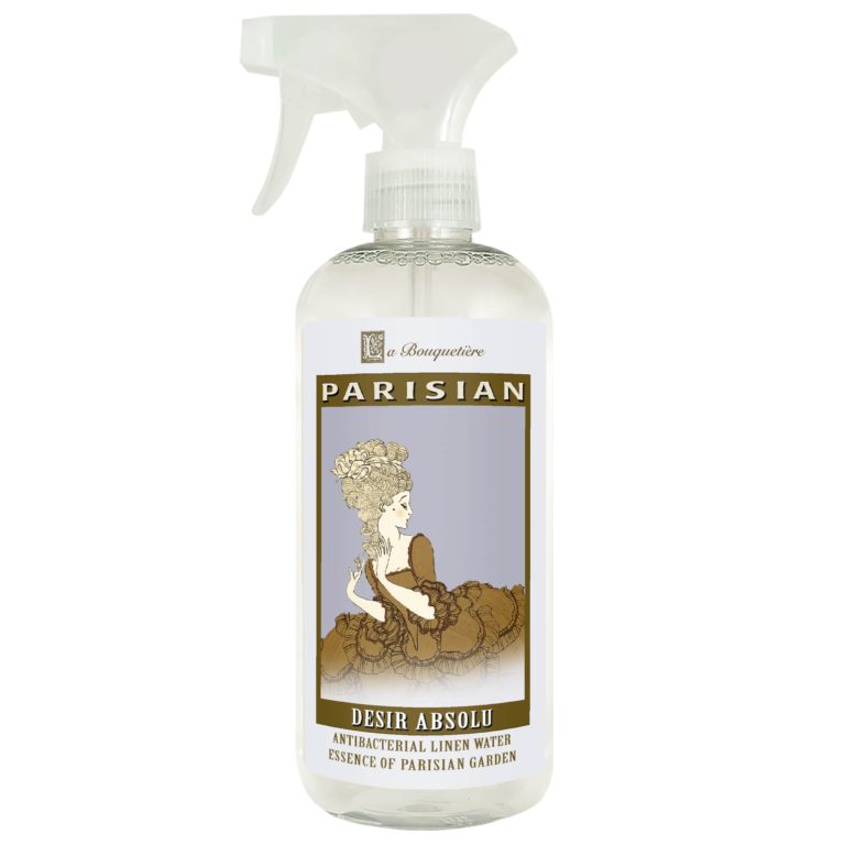 Desir Absolu Antibacterial Linen Water 19oz bottle with French design label.