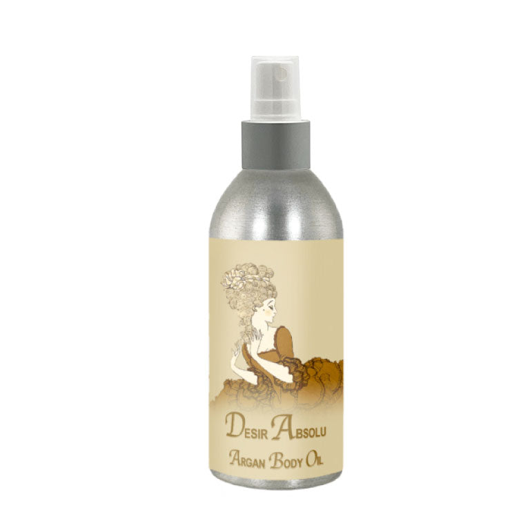 Desir Absolu French Body Argan Oil 8oz bottle with elegant label design.
