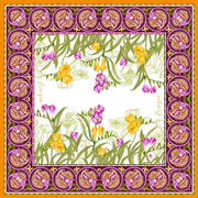 Silk blend Freesia Scarf with floral design and hand-rolled edges.