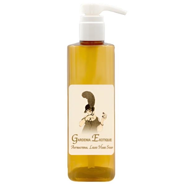 Gardenia Exotique Antibacterial Liquid Hand Soap 20oz bottle with pump dispenser.