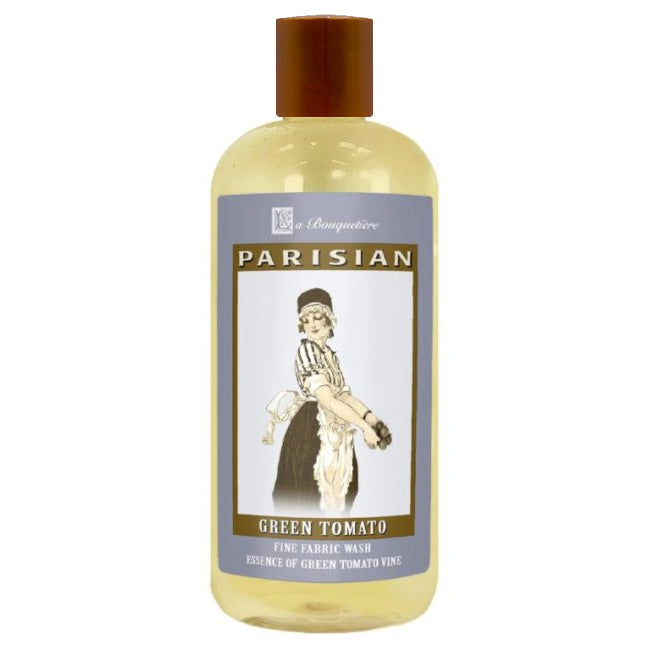Green Tomato Fine Fabric Wash 19oz bottle with Parisian label, suitable for sensitive skin, plant-based ingredients.