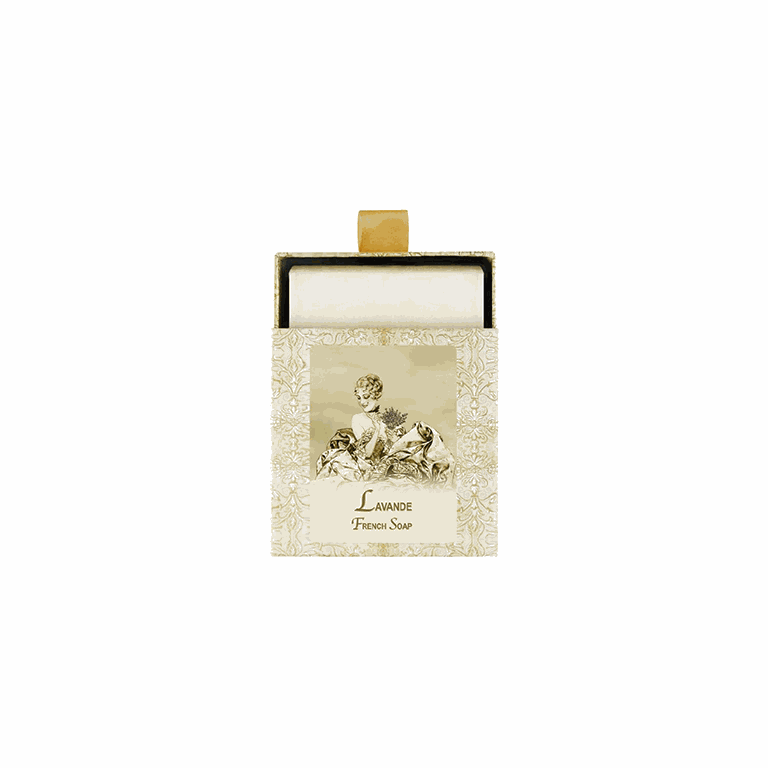 Lavande French Soap 7oz in elegant packaging, artisanal triple-milled, enriched with Shea, Cocoa, and Mango Butter.