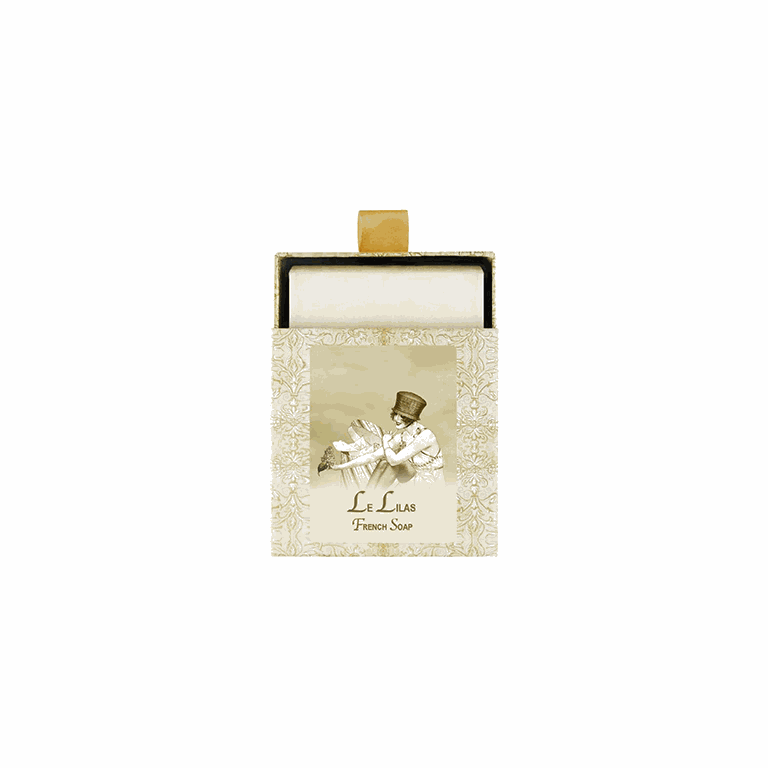French Lilac French Soap in decorative box with vintage imagery, 7oz handcrafted, cruelty-free bar.