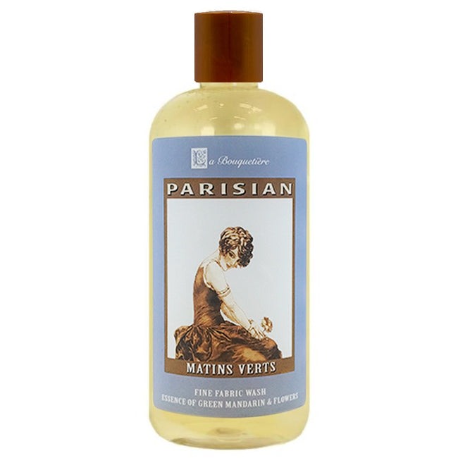 Matins Verts Fine Fabric Wash 19oz bottle with Parisian label design.