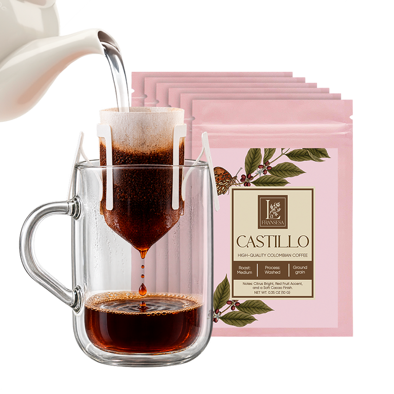 Single-Cup Pre-Filled Colombian Specialty Pour Over Coffee Bags – Castillo, 6 Bags, 10g Each, 100% Arabica, Medium Roast