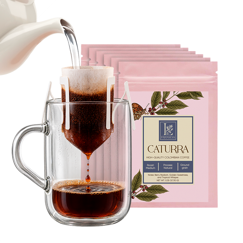 Single-Cup Pre-Filled Colombian Specialty Pour Over Coffee Bags – Caturra, 6 Bags, 10g Each, 100% Arabica, Medium Roast