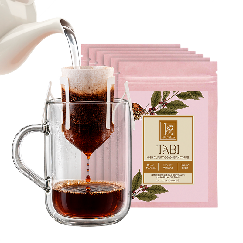 Single-Cup Pre-Filled Colombian Specialty Pour Over Coffee Bags – Tabi, 6 Bags, 10g Each, 100% Arabica, Medium Roast