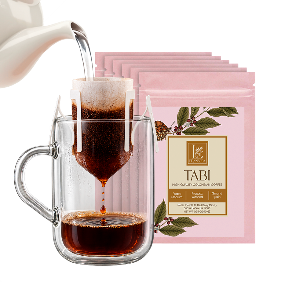 Single-Cup Pre-Filled Colombian Specialty Pour Over Coffee Bags – Tabi, 6 Bags, 10g Each, 100% Arabica, Medium Roast