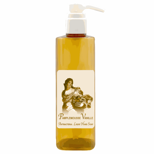 Pamplemousse Vanille Antibacterial Liquid Hand Soap 20oz bottle with vintage label design.