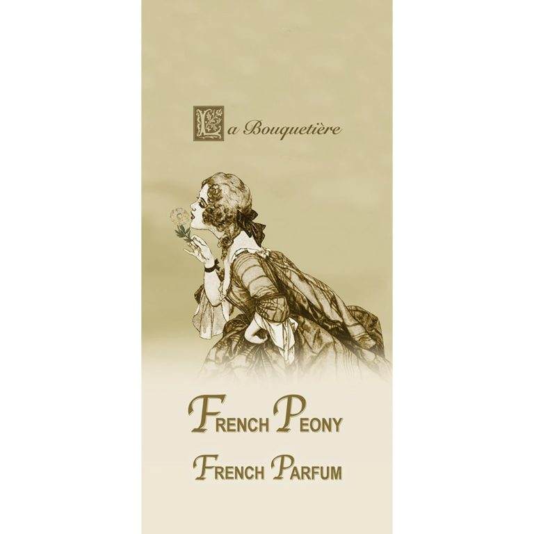 French Peony Scented Card by La Bouquetiere with vintage design illustration.