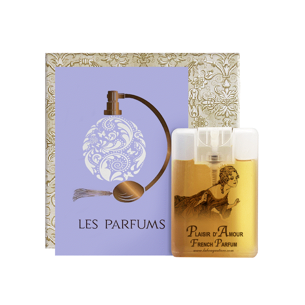 Plaisir d'Amour Eau de Parfum 20ml card spray, elegant and portable perfume holder.