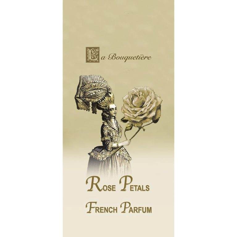 Rose Petals Scented Card with French perfume design by La Bouquetiere, featuring roses, oranges, coriander, and musk.