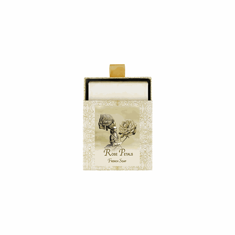 Rose Petals French Soap 7oz in elegant packaging with floral design.