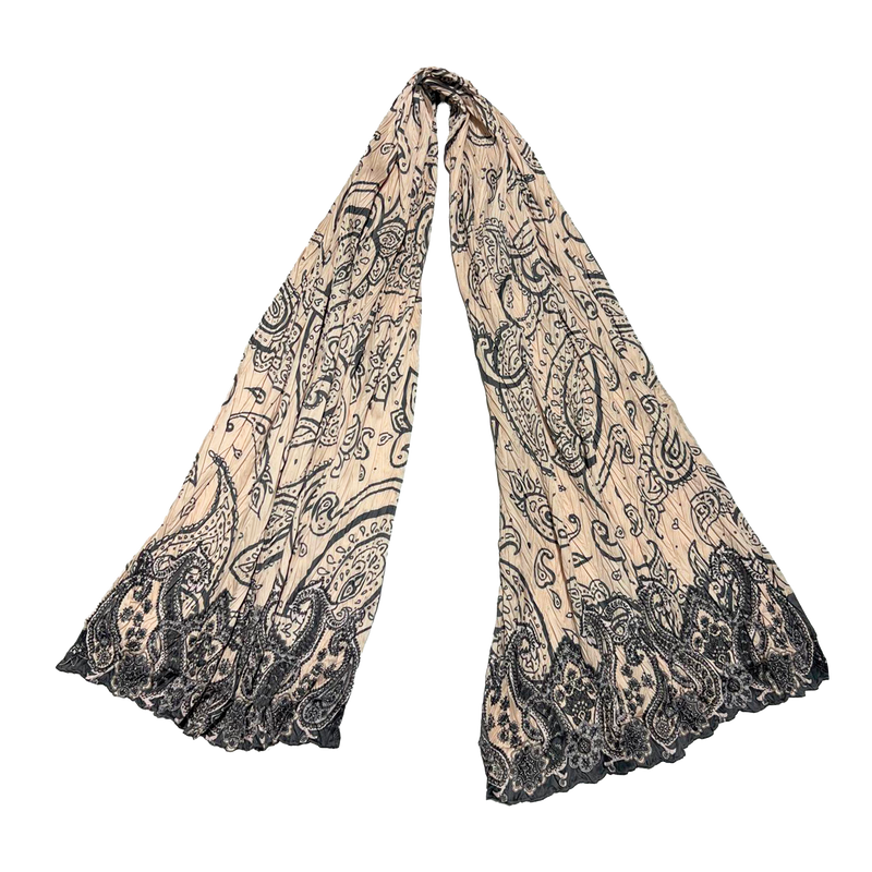 Vintage Silk Blend Pleated Scarf – 64" x 20"