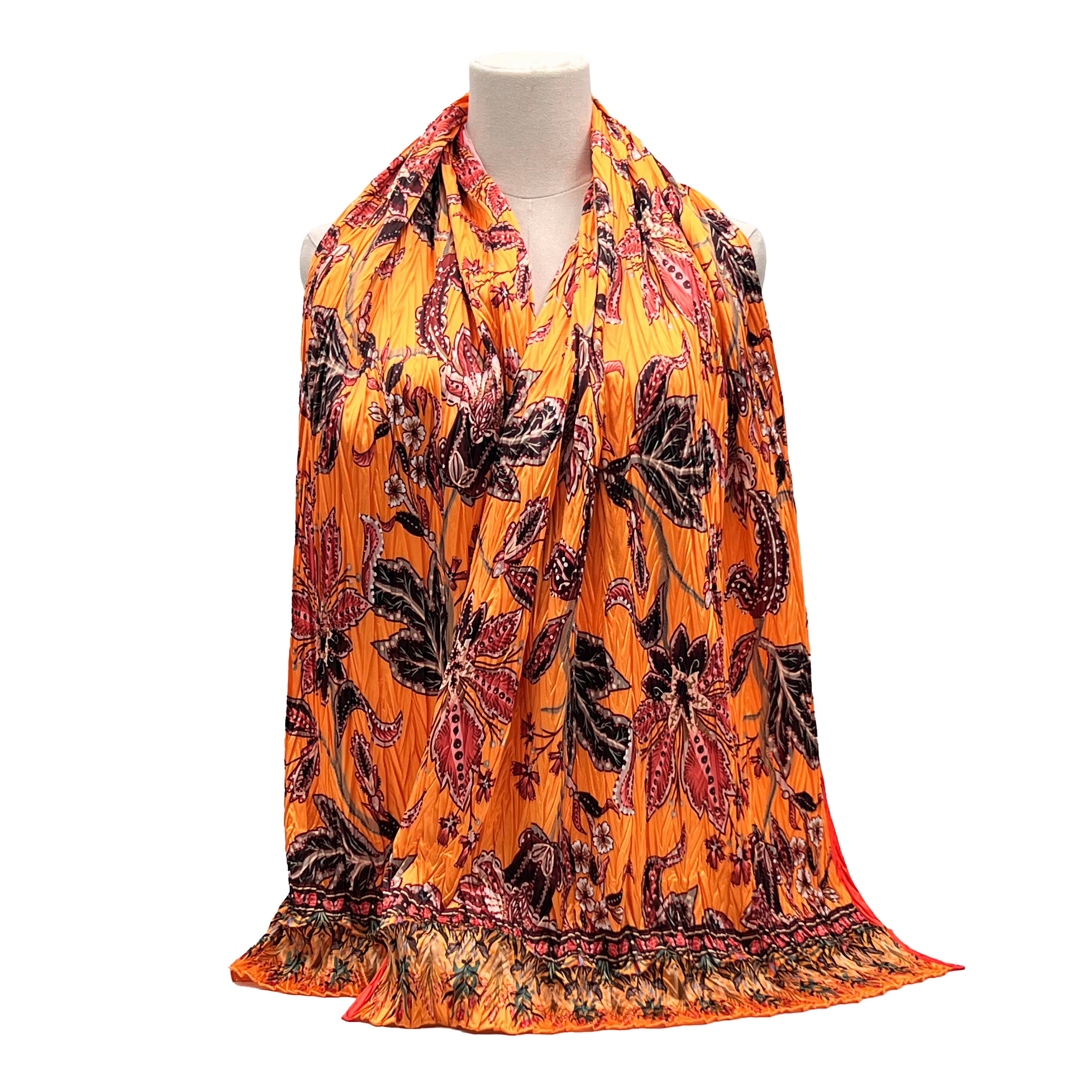 Sunset Bloom Silk Blend Pleated Scarf – 64" x 20"