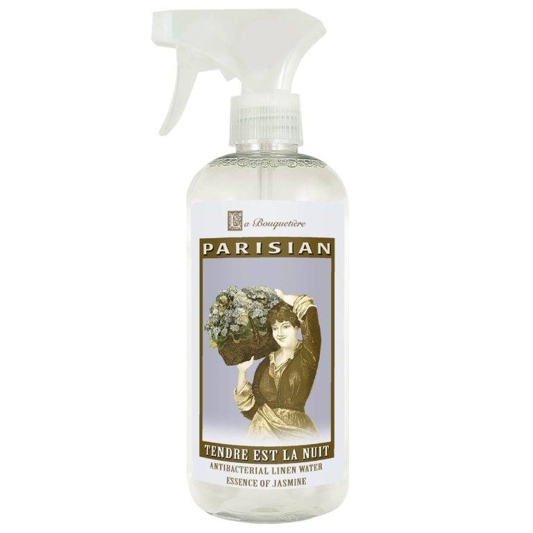 Antibacterial Linen Water 19oz by La Bouquetiere, featuring essential oils and natural fragrances.