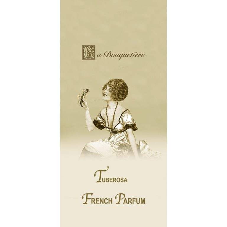 Tuberosa scented card with elegant vintage illustration, featuring notes of tuberose, red berries, and verbena.