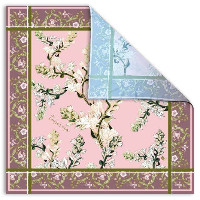 hand rolled silk scarf with floral design.