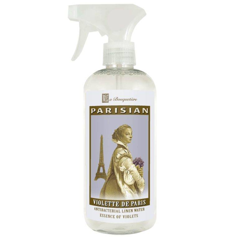 Violette de Paris Antibacterial Linen Water 19oz bottle with French-themed label.