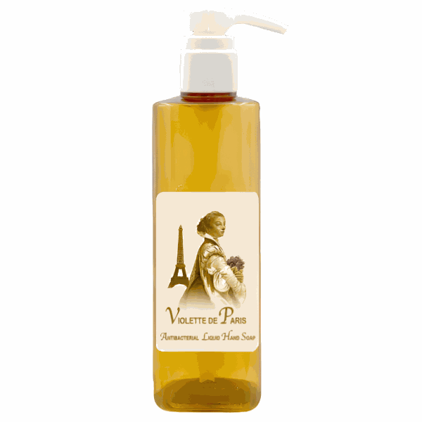 Violette de Paris Antibacterial Liquid Hand Soap, 20oz bottle with Eiffel Tower image.